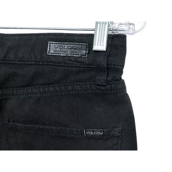 Volcom Black Jean Denim Mini Skirt S 4/6 High Rise Distressed Frayed Hem Grunge - Picture 5 of 11